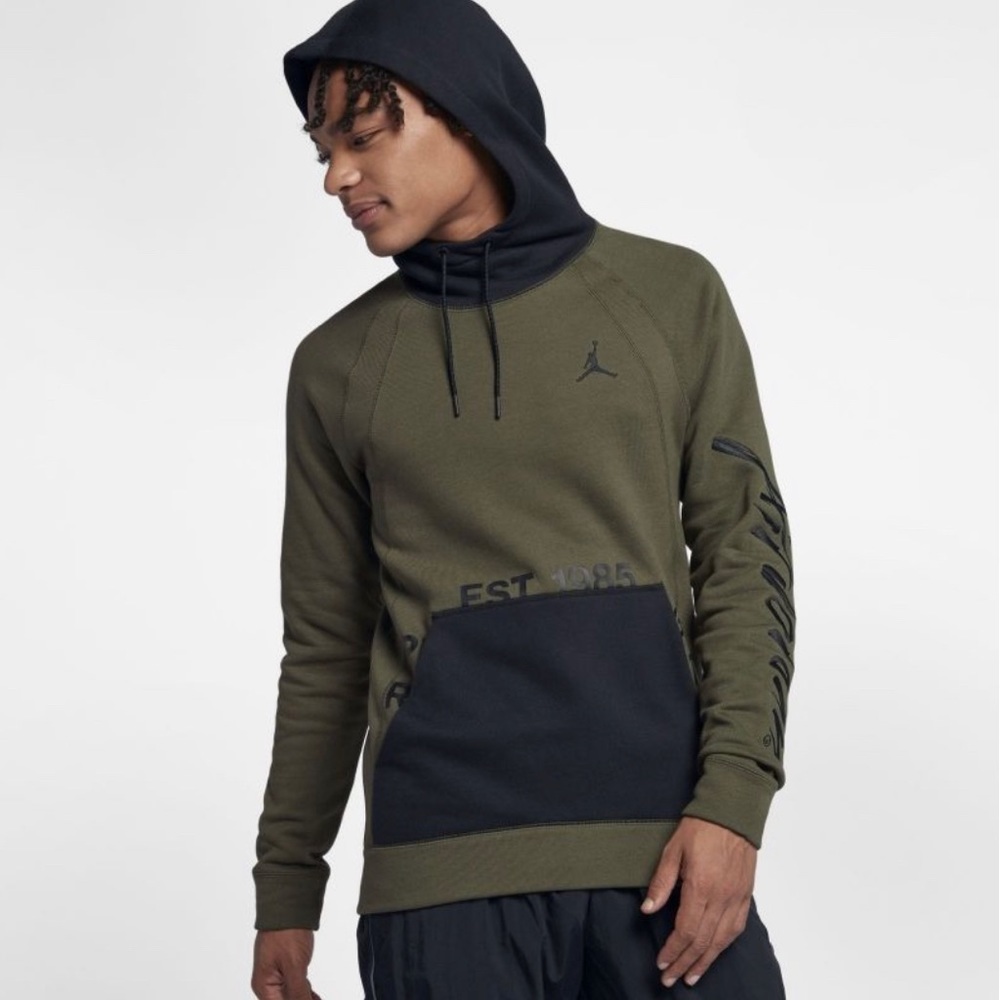Nike Mens Sportswear Size XL Black Green Fleece Pullover Hoodie AV6007 395